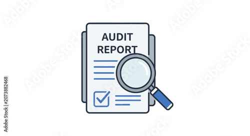 Audit report document with magnifying glass.