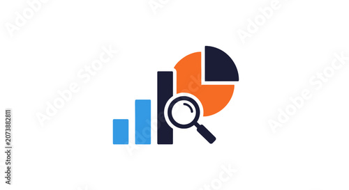 Business data analytics chart with search magnifying glass.