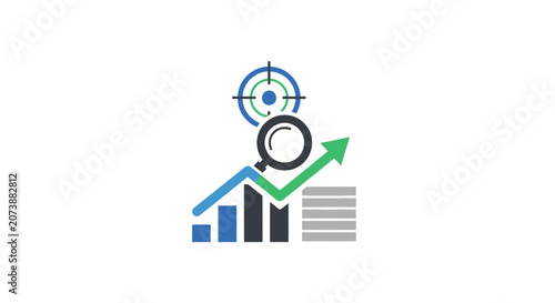 Business data analysis icon with growth arrow and target.