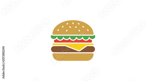 Minimalist Flat Design Burger Icon with Lettuce Cheese and Meat