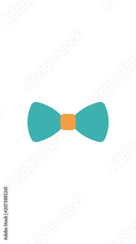 Minimalist flat design vector illustration of a teal bow tie with orange knot