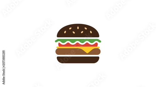 Minimalist flat vector illustration of a delicious cheeseburger isolated on white background