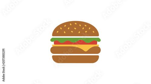 Minimalist Flat Vector Illustration of a Delicious Double Cheeseburger Isolated on White Background