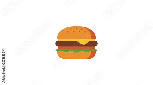 Minimalist flat vector illustration of a cheeseburger isolated on white background