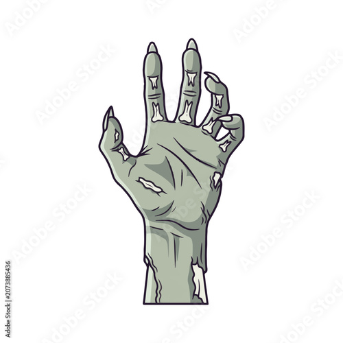 Zombie hand rising up with claws spooky Halloween vector illustration.