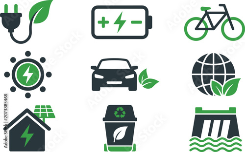Quadro su tela Green eco energy and alternative power icon set featuring electric car solar hou