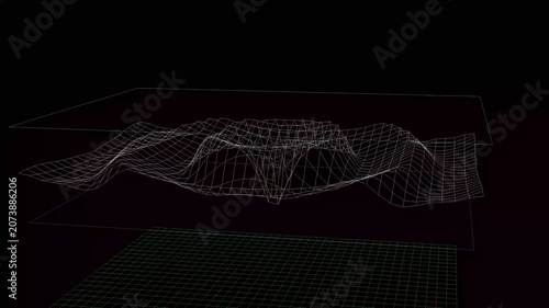 Grid wave surface features a complex three dimensional structure floating in a dark environment which suggests advanced technological modeling and scientific data visualization for complex digital.