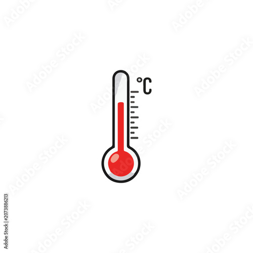 Red thermometer icon measuring high temperature in Celsius scale vector illustration.