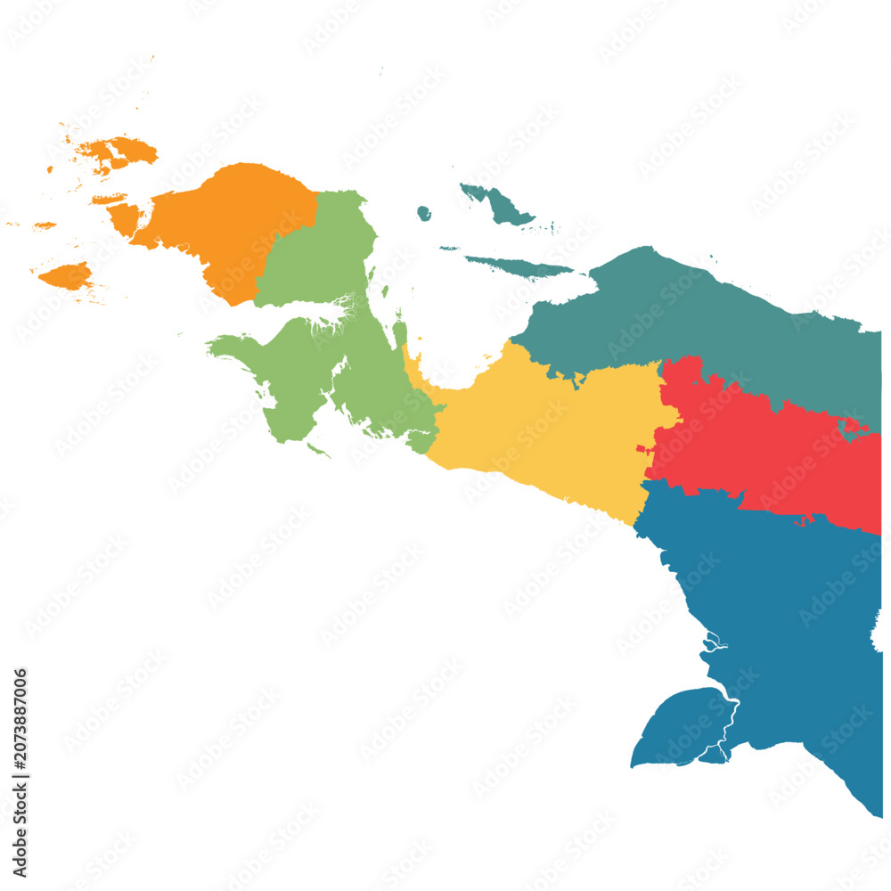Obraz premium Updated vector map of Papua Indonesia divided into 6 new administrative provinces.