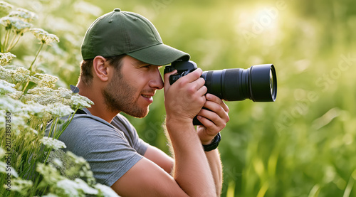 a young man making nature photo's.