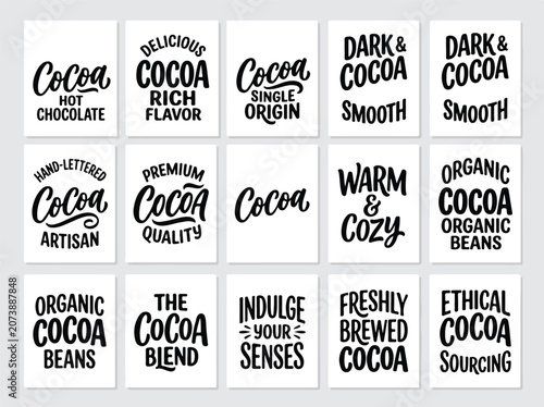 Cocoa and hot chocolate hand lettered typography labels