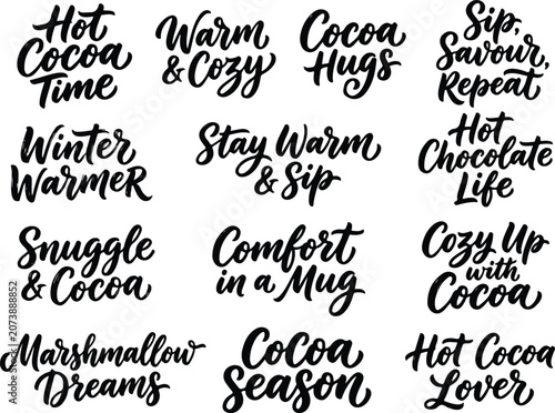 Cozy winter hot chocolate calligraphy quotes collection