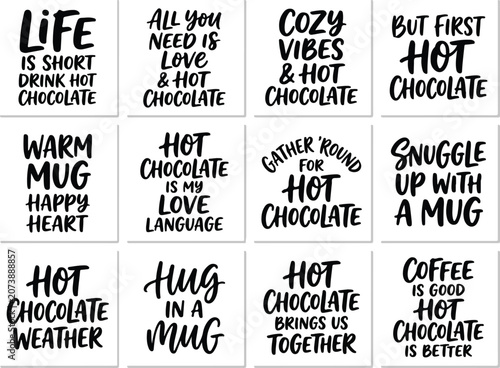Hot chocolate and coffee hand lettering quotes for cozy winter vibes