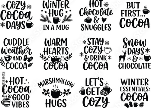 Winter hot cocoa and chocolate hand lettered quotes collection