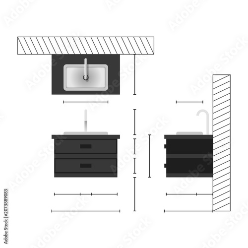 Φωτογραφία simple bath sink design with blank lines for size measurement