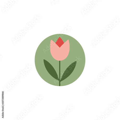 Pink tulip flower icon inside green circle isolated vector illustration.