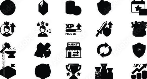 Canvastavla Vector solid glyph icon set of play to earn crypto gaming token rewards game cha