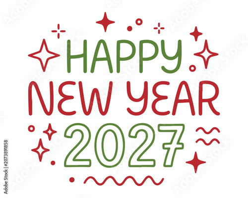 Happy new year 2027 colorful illustration with stars and decorations