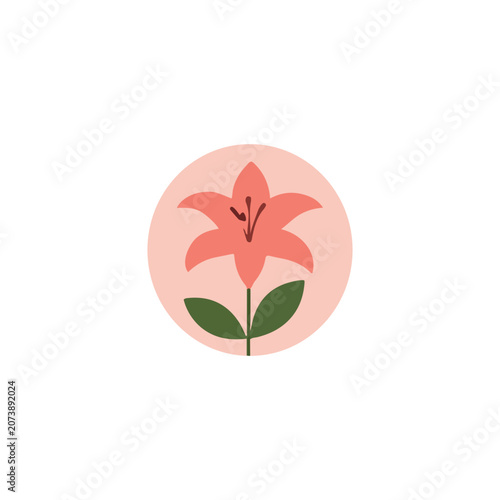 Pink lily flower icon inside light pink circle vector illustration isolated.