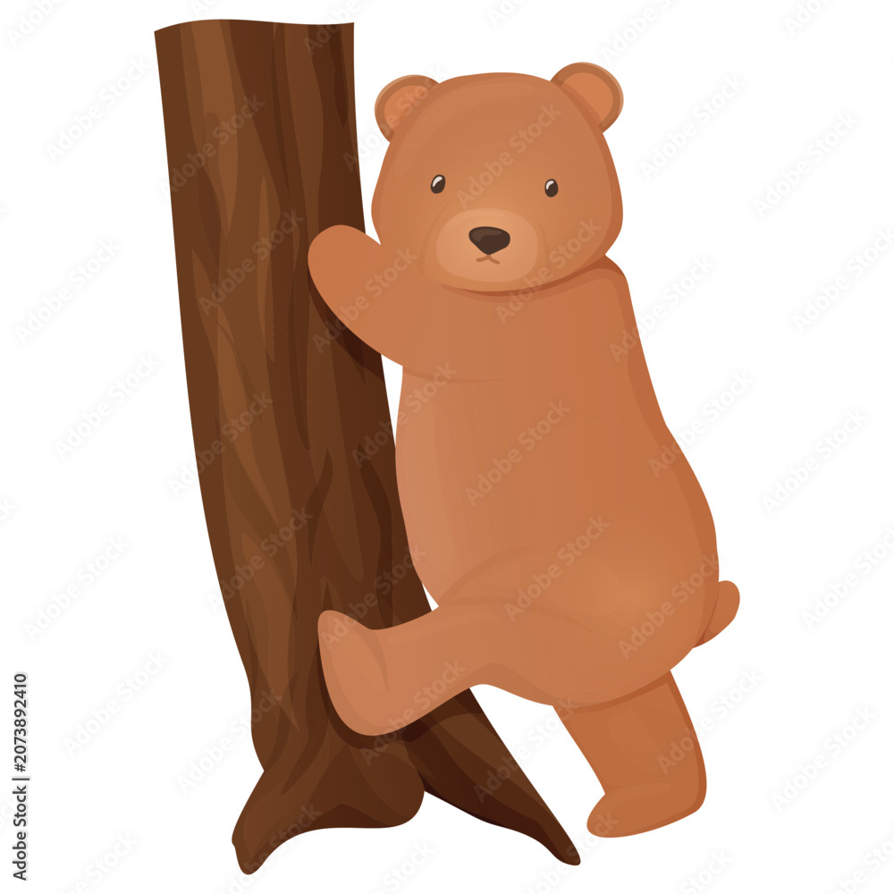 Obraz premium Cute teddy bear illustration, woodland bear on tree wildlife vector illustration
