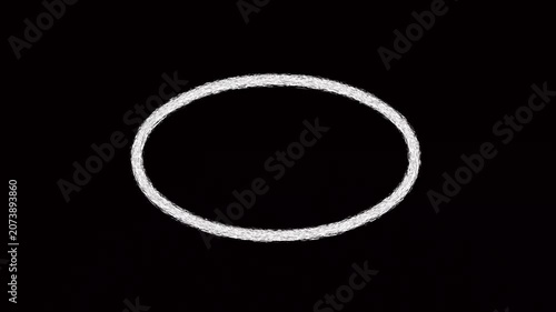 Oval frame rendered in a bright white chalk texture stands out clearly against a solid black backdrop providing an ideal center space for custom text placement or a minimalist artistic composition.