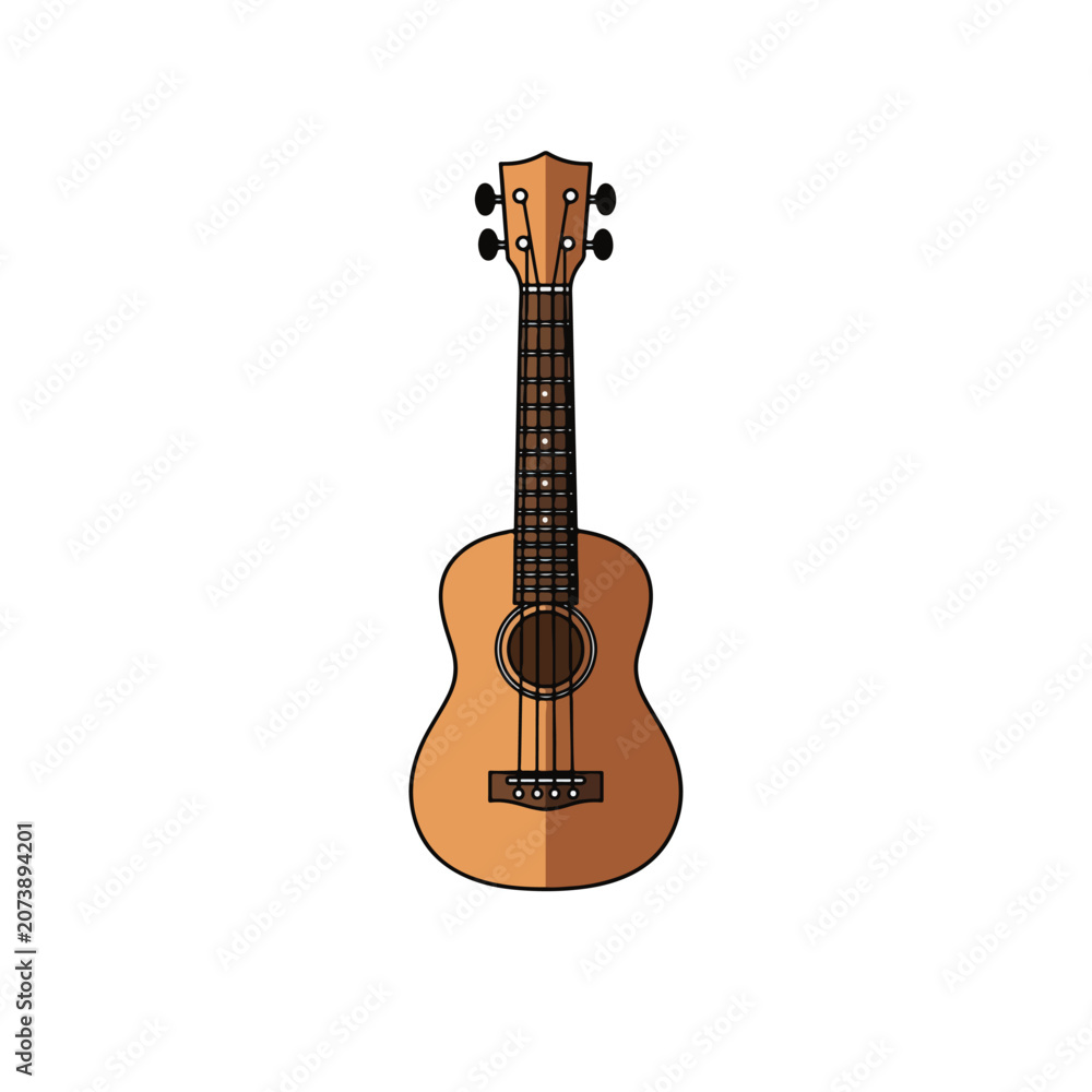 Naklejka premium Classic wooden ukulele guitar vector illustration isolated on white background.