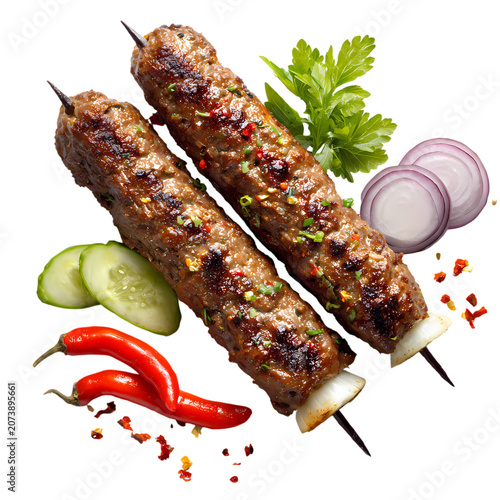 Grilled kebab with salad Isolated transparent on white background