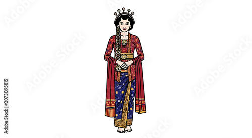 Woman Wearing Royal Traditional Clothing Crown.