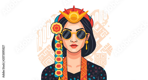 Woman Wearing Sunglasses and Headpiece.