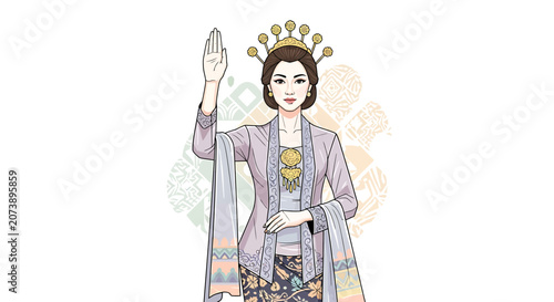 Woman Wearing Traditional Asian Ceremonial Robes.
