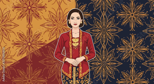 Woman Wearing Traditional Asian Clothing.