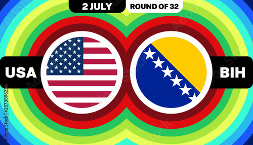 Foto USA vs Bosnia and Herzegovina match graphic with flags, 2 July, round of 32, col