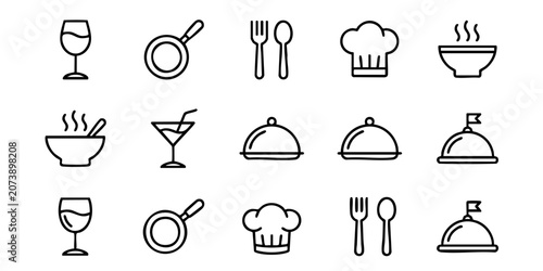 Fotografie Various restaurant icons including food and drink symbols are shown