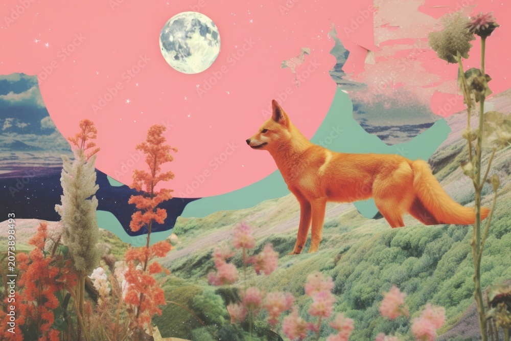 Obraz premium Fox craft collage outdoors nature animal.