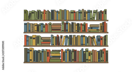 Bild auf Leinwand Flat vector illustration of a colorful bookshelf with books