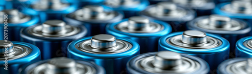 Array of AA batteries ready for use
