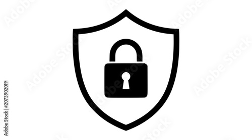 Black and white vector shield icon with a padlock design