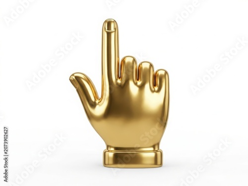 Golden hand cursor pointing up isolated on white background