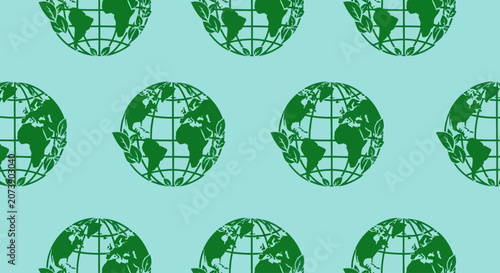 Green Globe Pattern Vector Illustration on Teal Background