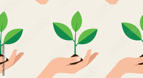 Hands Holding Green Plants Vector Illustration