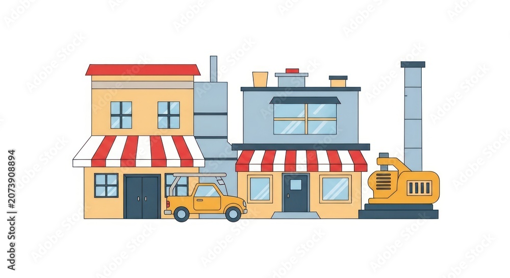 Obraz premium Colorful illustration of city buildings.