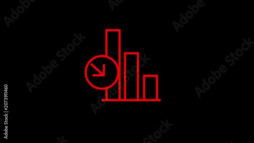Bar chart glowing in red neon indicates a significant downward trend in financial performance, highlighting economic decline or loss of revenue against a solid black background with ample copy space.