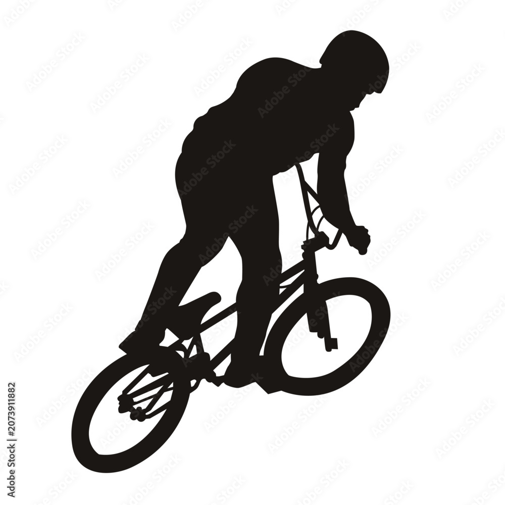 Naklejka premium BMX cyclist performing freestyle trick on bicycle. Silhouette illustration