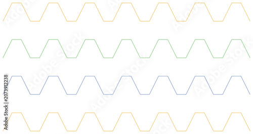 Photos Repeating undulating wave pattern in rows of orange, green, and blue on white background