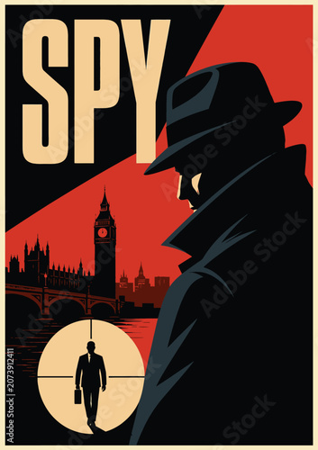 Obraz na plátně 093-18-Secret agent spying on a person in london with big ben and houses of parl