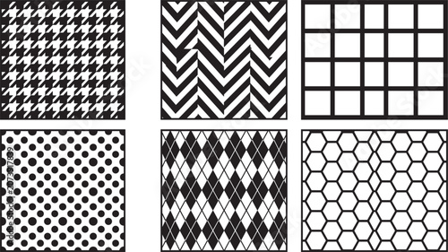 Konstfotografi Black and white geometric seamless pattern vector set with houndstooth chevron a