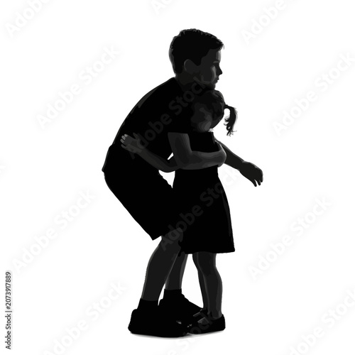 Foto Silhouette of boy and child, black silhouette, family love, parent child, affect
