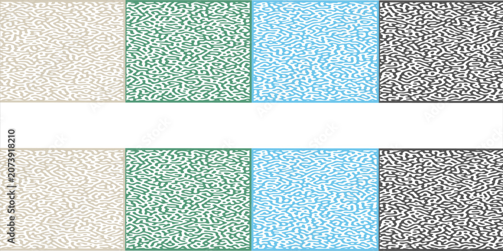 Fototapeta premium Colorful pop art style psychedelic turing maze collection featuring high contrast rounded organic line structures grid layout, graphic illustration