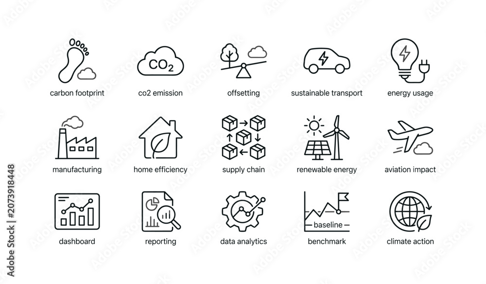 Fototapeta premium Sustainability icons showing environmental topics on white background