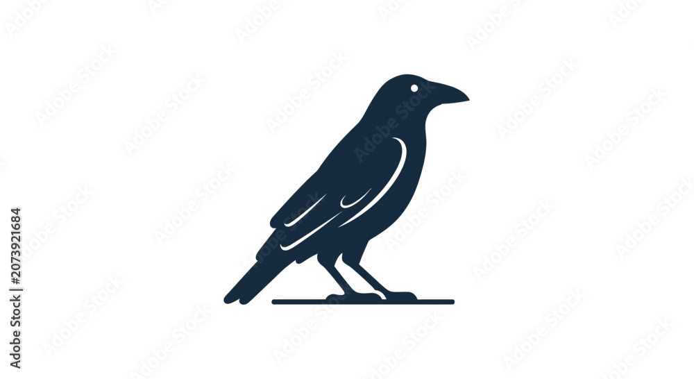 Obraz premium Black crow silhouette standing on flat surface.
